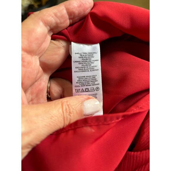 Ann Taylor red smocked yoke blouse, NWT, medium, office, career, sheer, bright - Picture 7 of 8